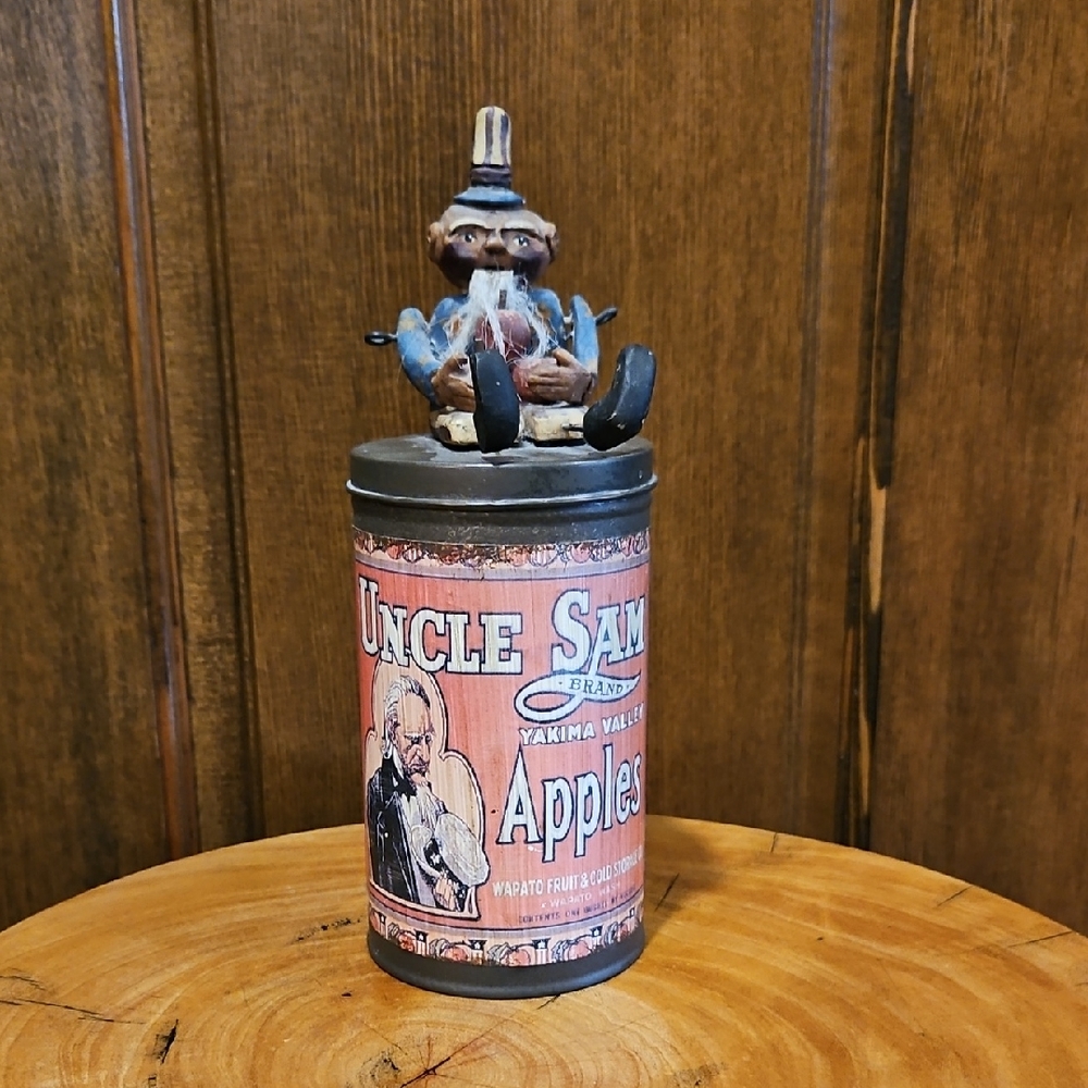 Uncle Sam Tin Can Figurine Movable Arms Patriotic Vintage Vibe